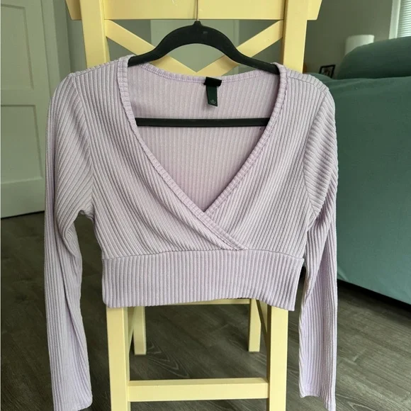 Lilac Ribbed Long Sleeve Wrap Style Top - Picture 3 of 3